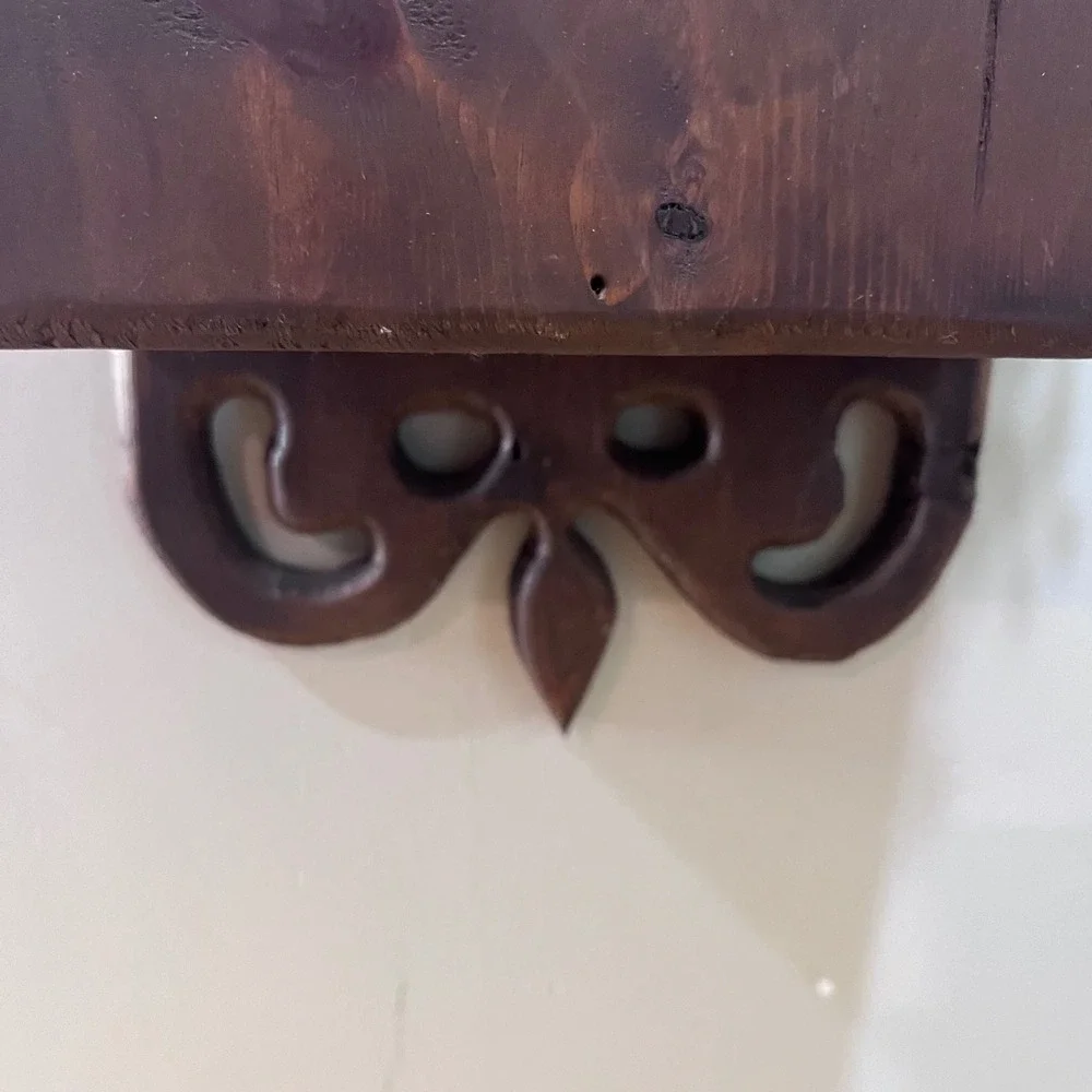 Vtg Rustic Wood Wall Pocket Planter with Mirror Scrollwork Farmhouse Decor 32